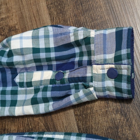 L.L. Bean Fleece-Lined Flannel Shirt, Snap-Front Plaid Size Small in Blue/Green - Picture 4 of 12